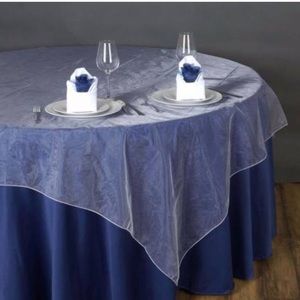 2 White Organza Table Square Overlays
